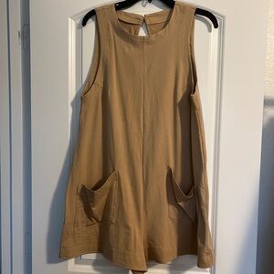 Tan Sleeveless Romper with Pockets